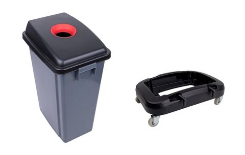 SCS Recycling Bin -1 Bin & wheels 60L RED