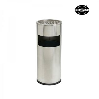 COMPASS STAINLESS STEEL LOBBY BIN WITH ASHTRAY 10L