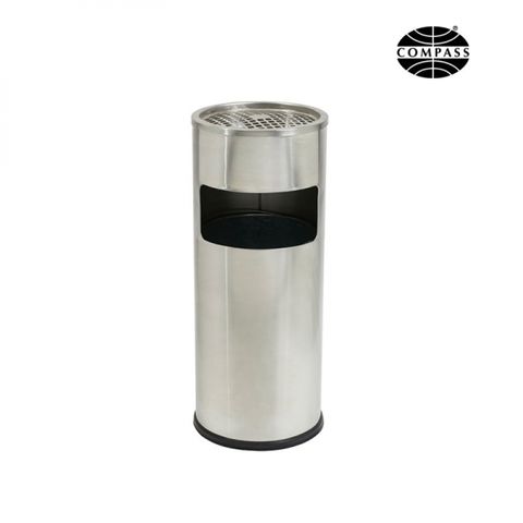 COMPASS STAINLESS STEEL LOBBY BIN WITH ASHTRAY 10L