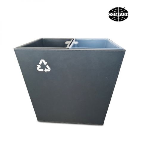 COMPASS 14L BLACK TWIN LEATHERETTE RECYCLE BIN