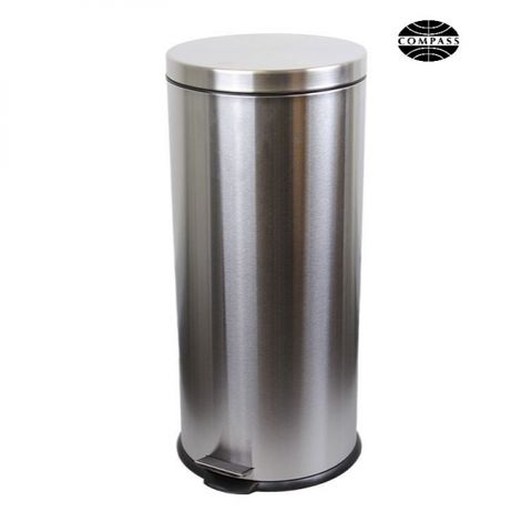 COMPASS ROUND STAINLESS STEEL PEDAL BIN 30L