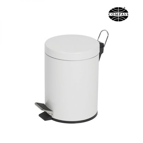 COMPASS ROUND WHITE POWDER COATED PEDAL BIN 5L