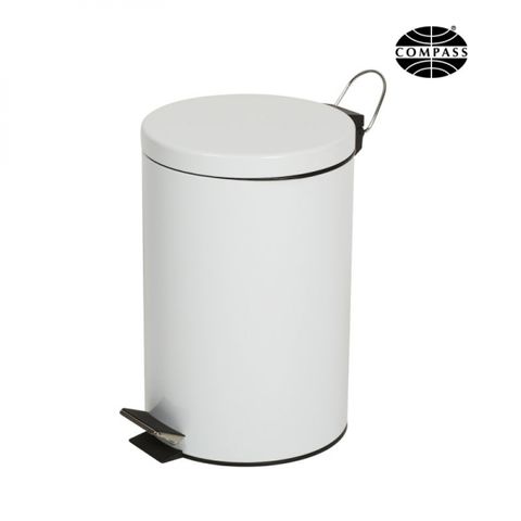 COMPASS ROUND WHITE POWDER COATED PEDAL BIN 12L