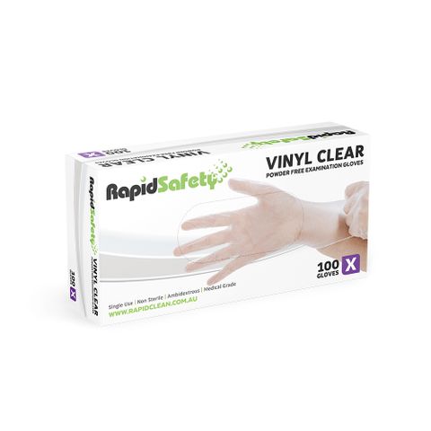 RAPIDSAFETY VINYL CLEAR POWDER FREE GLOVES EXTRA LARGE 10/CTN