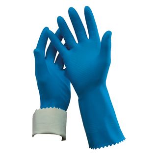 OATES FLOCK LINED BLUE RUBBER GLOVES LARGE R-84-9