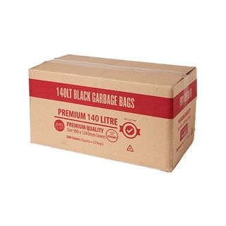CLEANERS WAREHOUSE 140LT PREMIUM BLACK GARBAGE BAGS CTN of 200