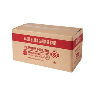 CLEANERS WAREHOUSE 140LT PREMIUM BLACK GARBAGE BAGS CTN of 200