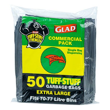 GLAD TUFF STUFF GARBAGE BAG XLARGE 70 - 77L BLACK CTN of 200