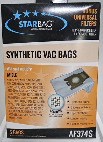 CLEANSTAR VACBAG PAPER MIELE S400 PK5 AF374S