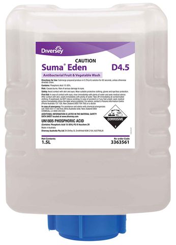 Diversey Suma Eden D4.5 1.5L - Antibacterial Vegetable Washer Concentrate