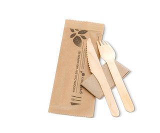 Pac Wooden Fork, Knife & Napkin Set - 16cm