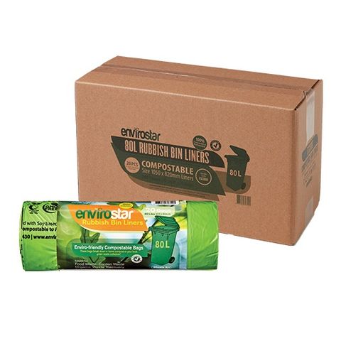 Austar 80L Compostable Bin Liner Rolls Green