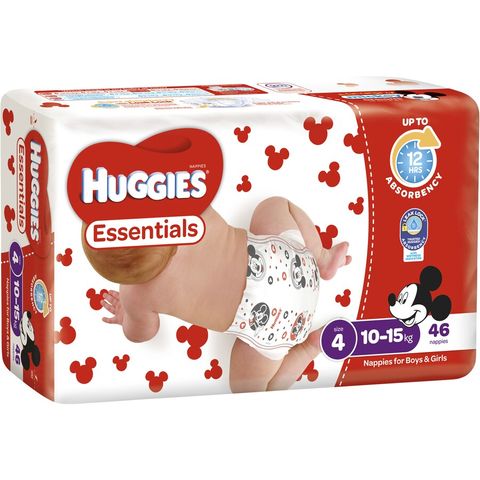 Huggies Essentials Toddler Nappies 4 x 46's - Size 4 (10 - 15kg)