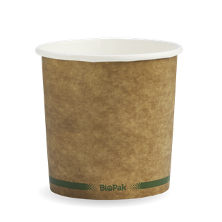 BioPak 740ml / 24oz Paper BioBowl - Printed Kraft-Look Green Stripe