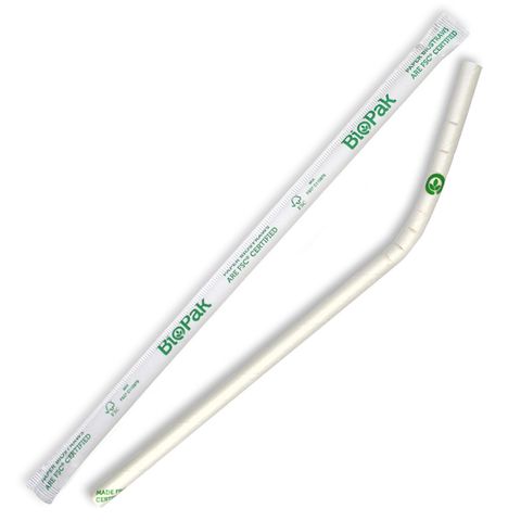 BioPak 6mm Individually Wrapped Bendy Paper BioStraw - Custom