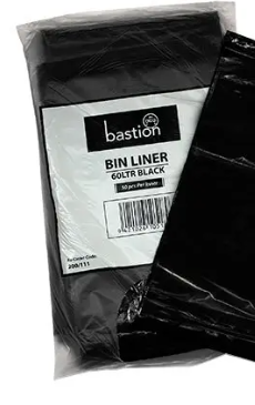 BASTION BIN LINER BLACK - 60L - 50/PACK