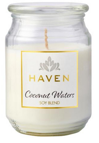 HAVEN GLASS JAR CANDLE SOY BLEND - COCONUT WATER - 14.5CM