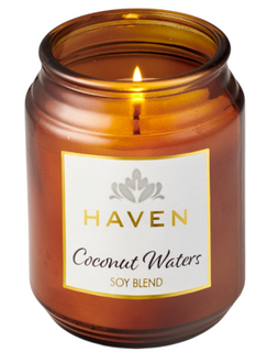 HAVEN GLASS JAR CANDLE SOY BLEND - COCONUT WATER - BROWN GLASS 14.5CM