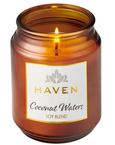 HAVEN GLASS JAR CANDLE SOY BLEND - COCONUT WATER - BROWN GLASS 14.5CM