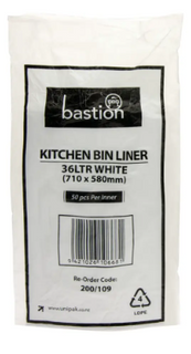 RUBBISH BAGS - 36L - White - 50/ROLL -