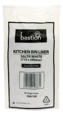 RUBBISH BAGS - 36L - White - 50/ROLL -