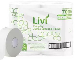 JUMBO TOILET ROLLS - 2 PLY 300M/8 PER CARTON (7006)