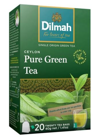 DILMAH PURE GREEN FOIL WRAPPED TEA BAGS -  20/BOX