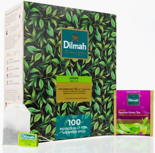 DILMAH JASMINE GREEN FOIL WRAPPED TEA BAGS  - 100/BOX
