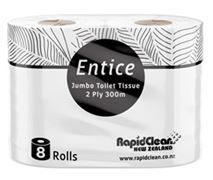 RAPID CLEAN ENTICE JUMBO ROLLS - 2 PLY, 300M/ROLL - 8 ROLLS PER CTN