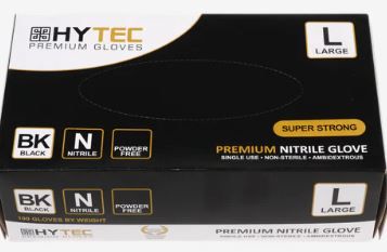HYTEC BLACK NITRILE POWDER FREE GLOVES - LARGE