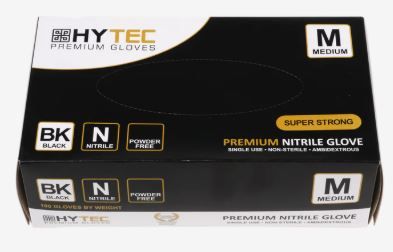 HYTEC BLACK NITRILE POWDER FREE GLOVES - MEDIUM