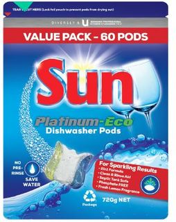 SUN PLATINUM-ECO DISHWASHER PODS - 60 PACK