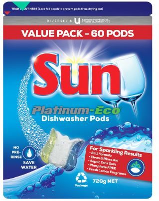 SUN PLATINUM-ECO DISHWASHER PODS - 60 PACK