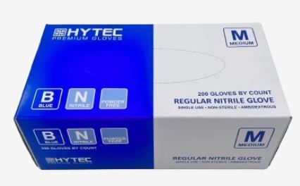 HYTEC BLUE REGULAR NITRILE POWDER FREE GLOVES - MEDIUM 200/BOX
