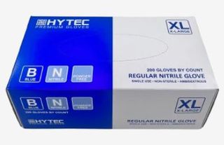 HYTEC BLUE REGULAR NITRILE POWDER FREE GLOVES - XLARGE 200/BOX