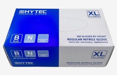 HYTEC BLUE REGULAR NITRILE POWDER FREE GLOVES - XLARGE 200/BOX