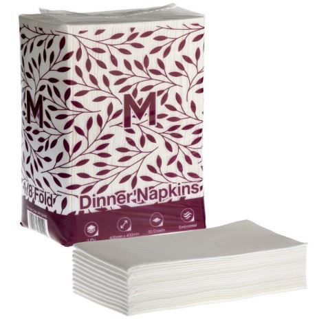 AIRLAID DINNER NAPKINS - 1/8 FOLD - WHITE - 400 X 400 - 500/CTN