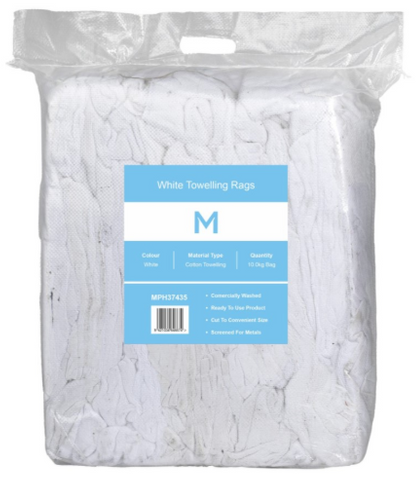 WHITE TOWELLING RAGS - 10KG