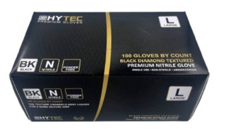 HYTEC BLACK TEXTURED (DIAMOND) NITRILE GLOVES, POWDER FREE - LARGE