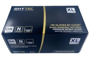 HYTEC BLACK TEXTURED (DIAMOND) NITRILE GLOVES, POWDER FREE - XLARGE