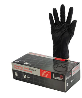 DIAMOND GRIP BLACK NITRILE GLOVES - LARGE - 100/BOX