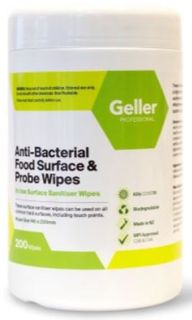 GELLER PROFESSIONAL ANTIBAC FOOD SURFACE AND PROBE WIPES - 200'S