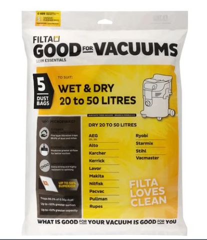 FILTA WET & DRY 50L VACUUM BAGS - 5 PACK