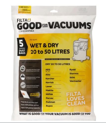 FILTA WET & DRY 50L VACUUM BAGS - 5 PACK