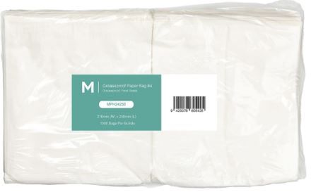 NO4 WHITE GREASEPROOF BAG - 210 X 240 1000PK