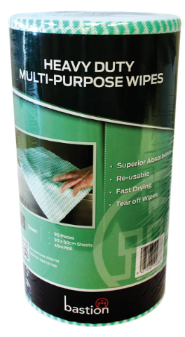 CLOTH WIPES - GREEN - 90 SHEETS PER ROLL