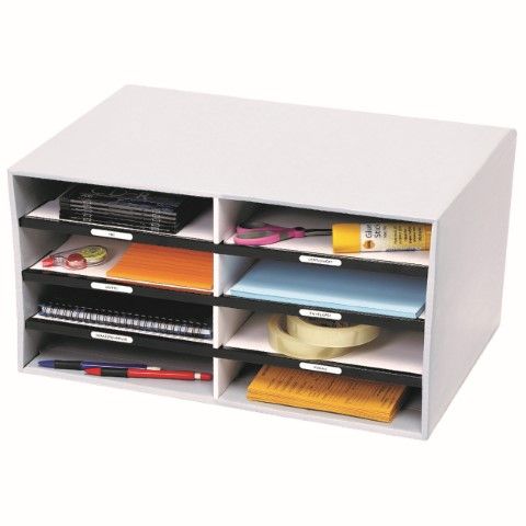 SORT N STORE  8 COMPARTMENT GREY -  520W X 350D X 270H MM OUTSIDE DIMENSIONS  -  245W X 340D X 55H MM INTERNAL COMPARTMENT DIMENSIONS - MADE FROM CARDBOARD