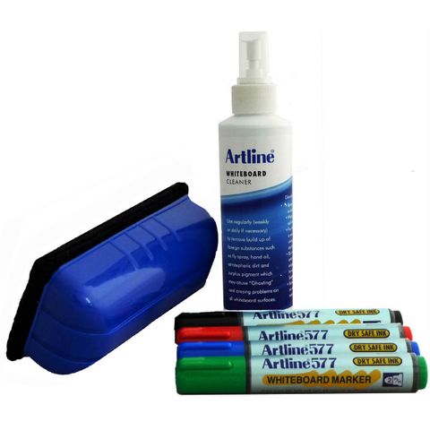 WHITEBOARD STARTER KIT ARTLINE  -  ERASER,
CLEANER & WALLET 4 577 MARKERS