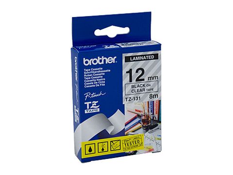 DYN-TZE131 TZE131 BROTHER 12MM BLACK ON CLEAR TAPE - 8 METRES- CQS15