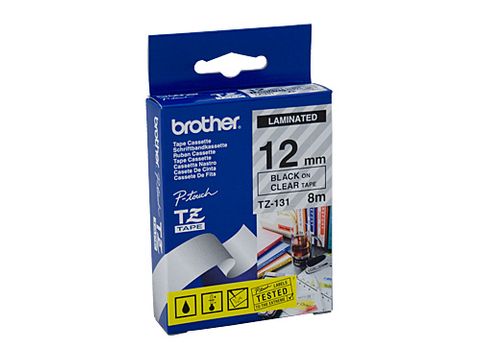 TZE131 BROTHER 12MM BLACK ON CLEAR TAPE
